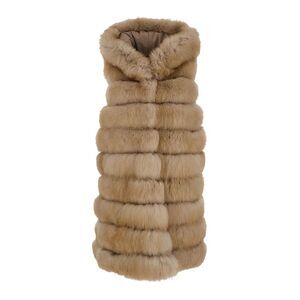 Suprema Women Beige Sleeveless Fur Coat With Hood In Fur Woman
